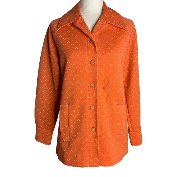 Vintage 70s Catalina Double Knit Leisure Pant Suit M Orange Bellbottoms Polyeste - Picture 2 of 10